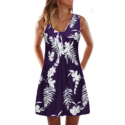 

Women's A Line Dress Short Mini Dress Black Purple Wine Dusty Blue Sleeveless Floral Summer V Neck Sexy 2021 S M L XL XXL 3XL 4XL 5XL