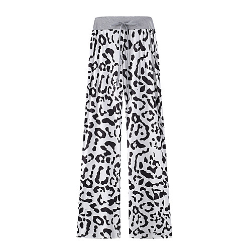 

Women's Cotton Loose Daily Wide Leg Pants Leopard Full Length High Waist White Black Brown / Winter
