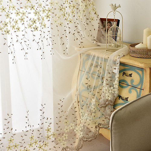 

2 Panels Sheer Curtains for Living Room, Floral Leaf Embroidery Sheer Curtains for Bedroom Embroidery Window Curtains