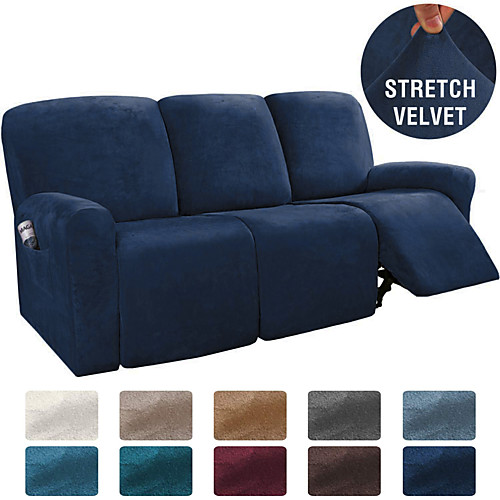 

Sectional Recliner Cover 3 Seater Couch Cover 1 Set of 8 Pieces Microfiber Stretch Sofa Slipcover, High Elastic High Quality Velvet Fabric 3 Seats Cushion Recliner Sofa Furniture Protector