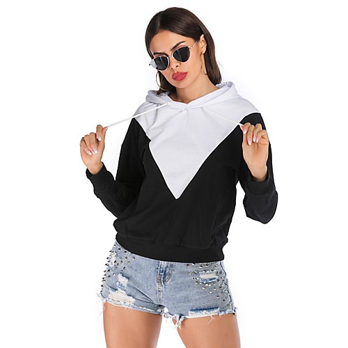 

Women's Hoodie Pullover Black Oversized Patchwork Hoodie Color Block Cute Sport Athleisure Hoodie Top Long Sleeve Warm Soft Oversized Comfortable Everyday Use Causal Exercising General Use / Winter