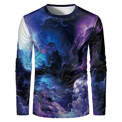 

Men's Graphic Plus Size T-shirt Print Long Sleeve Daily Tops Elegant Exaggerated Round Neck Purple