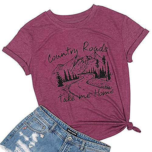 

women& #39;s country roads take me home letter print graphic print t shirt country music casual tees tops blouse… & #40;red, xl& #41;