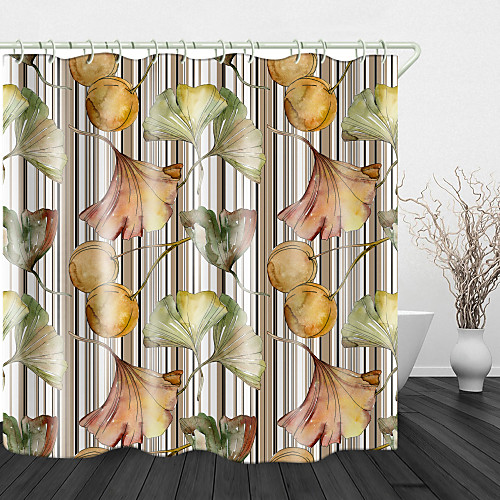 

Hand Drawn Ginkgo Fruit Digital Print Waterproof Fabric Shower Curtain for Bathroom Home Decor Covered Bathtub Curtains Liner Includes with Hooks