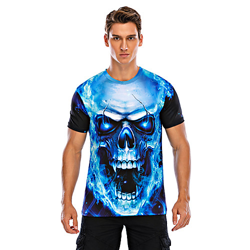 

Men's T shirt Graphic Skull Print Short Sleeve Daily Tops Basic Blue
