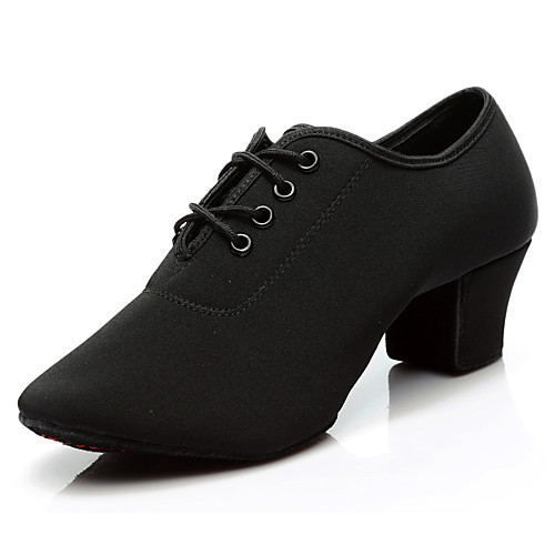 

Women's Latin Shoes Jazz Shoes Dance Sneakers Ballroom Shoes Oxford Thick Heel Black Lace-up