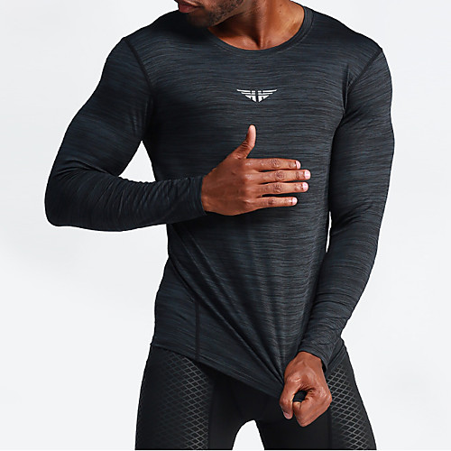 

UABRAV Men's Long Sleeve Running Shirt Tee Tshirt Top Athleisure Elastane Quick Dry Breathable Sweat wicking Gym Workout Performance Running Jogging Training Sportswear Solid Colored Black Grey