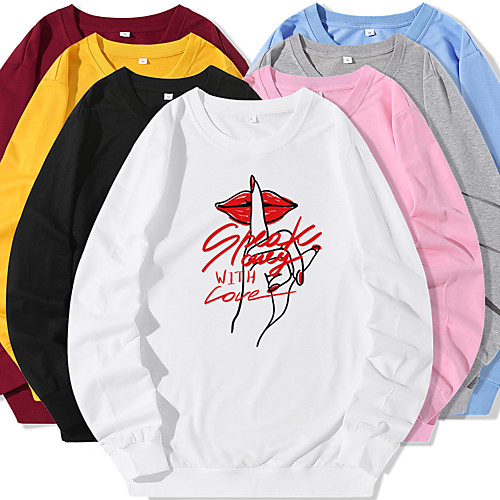 

Women's Sweatshirt Pullover Artistic Style Crew Neck Cartoon Letter Printed Sport Athleisure Sweatshirt Top Long Sleeve Warm Soft Oversized Comfortable Everyday Use Causal Exercising General Use