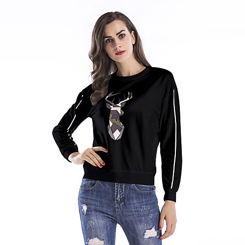 

Women's Sweatshirt Pullover Black White Cartoon Crew Neck Fleece Cotton Animal Patterned Cute Sport Athleisure Sweatshirt Long Sleeve Warm Soft Oversized Comfortable Everyday Use Causal Exercising