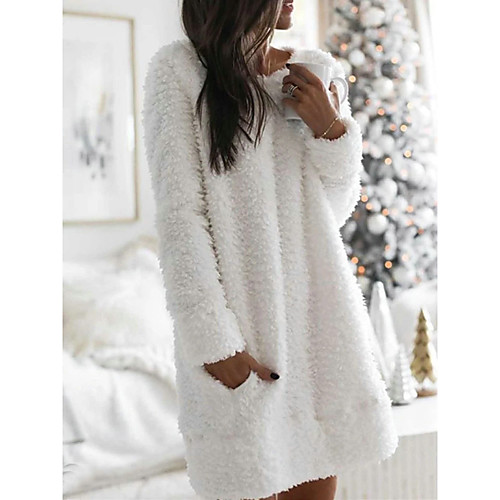 

Women's Sweater Jumper Dress Short Mini Dress White Black Blushing Pink Long Sleeve Solid Color Fall Winter Round Neck Hot Casual 2021 S M L XL