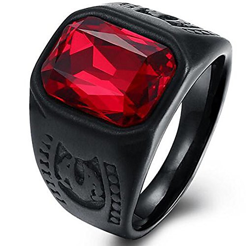 

black stainless steel red crystal signet biker ring (black, 7.5)