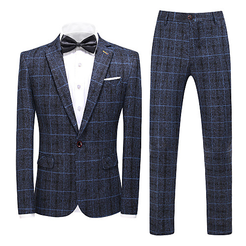 

Tuxedos Tailored Fit Notch Single Breasted One-button Polyester Grid / Plaid Patterns