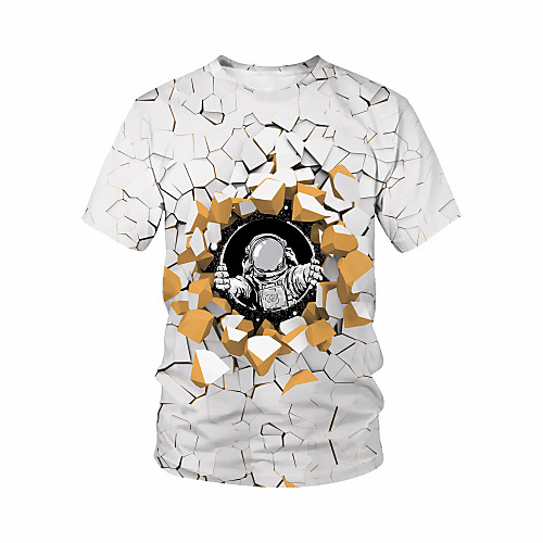 

Men's T shirt Galaxy Print Half Sleeve Daily Tops Basic White Brown Gray