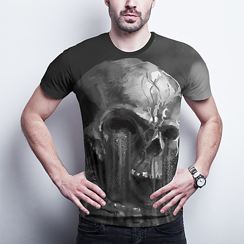 

Men's T shirt 3D Print Graphic Skull Plus Size Print Short Sleeve Daily Tops Basic Black