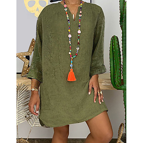 

Women's Swing Dress Knee Length Dress White Blue Yellow Army Green Fuchsia Gray Light Blue Long Sleeve Solid Color Split Summer V Neck Hot Casual Cotton 2021 S M L XL XXL 3XL 4XL 5XL