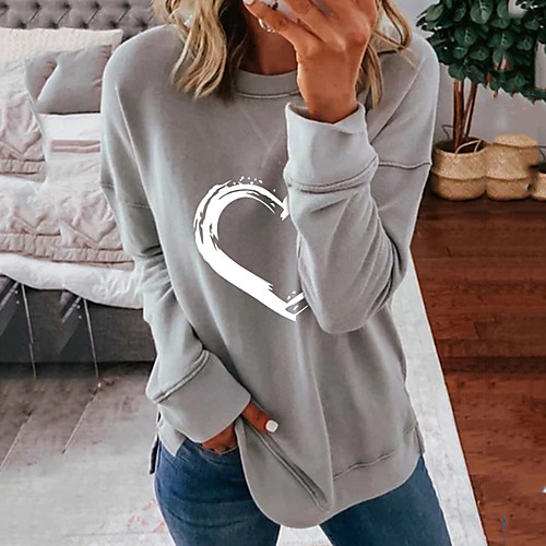 

Women's Sweatshirt Pullover Minimalist Crew Neck Heart Sport Athleisure Sweatshirt Long Sleeve Warm Soft Oversized Comfortable Everyday Use Causal Exercising General Use / Winter