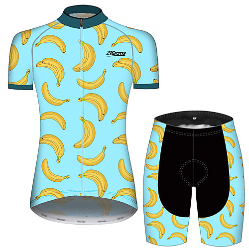 

21Grams Women's Short Sleeve Cycling Jersey with Shorts Spandex Polyester Black / Blue Floral Botanical Fruit Banana Bike Clothing Suit Breathable 3D Pad Quick Dry Ultraviolet Resistant Sweat-wicking