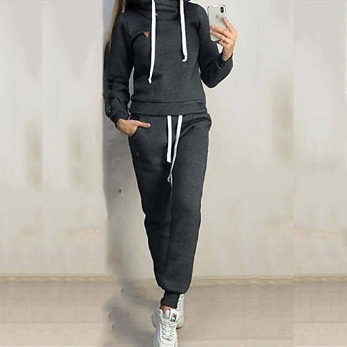 

Women's Sweatsuit 2 Piece Set Drawstring Loose Fit Minimalist Cowl Neck Fleece Solid Color Cute Sport Athleisure Sweatshirt and Pants Outfits Clothing Suit Long Sleeve Warm Soft Comfortable Everyday