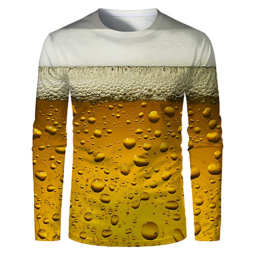 

Men's T shirt Graphic Plus Size Print Long Sleeve Daily Tops Basic Yellow