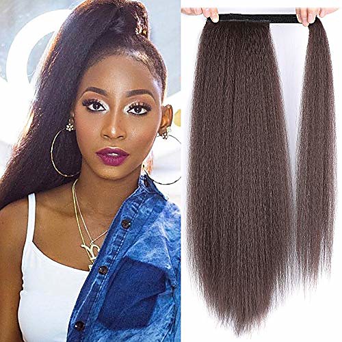 

long ponytail extensions for black women synthetic 24 inch yaki curly wrap around mixed brown ponytail light kinky wave ponytail hairpiece magic paste