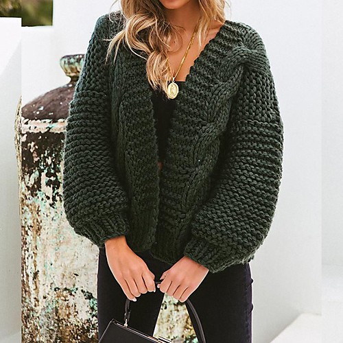 

Women's Solid Colored Basic Fall & Winter Sweater Coat Regular Daily Long Sleeve Acrylic Coat Tops Wine
