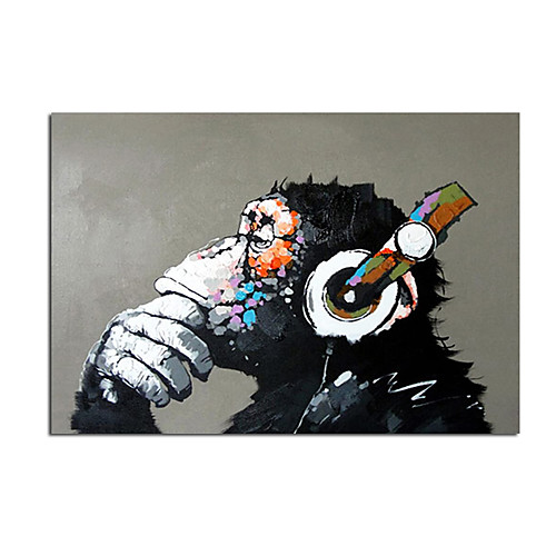 

100% Hand painted Headphone Music Monkey Abstract Canvas Painting Quadros Wall Art Animal Picture For Living Room Decor Cuadros Rolled Without Frame