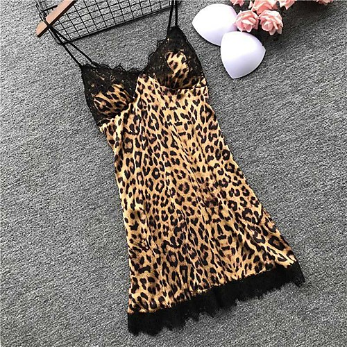 

Women's Mesh Lace Babydoll & Slips Nightwear Leopard Embroidered Yellow M L XL / Strap