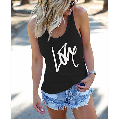 

Women's Tank Top Letter Racerback Round Neck Tops Basic Basic Top White Black Gray