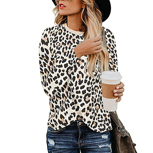 

Women's Pullover Sweatshirt Leopard Cheetah Print Daily Sports Other Prints Basic Casual Hoodies Sweatshirts White Yellow Orange