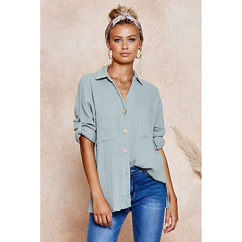 

Women's Blouse Shirt Solid Colored Long Sleeve Shirt Collar Tops Loose Basic Basic Top Gray