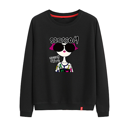 

Women's Sweatshirt Pullover Black White Pink Cartoon Crew Neck Cotton Person Cartoon Cute Sport Athleisure Sweatshirt Top Long Sleeve Breathable Warm Soft Comfortable Everyday Use Causal Exercising