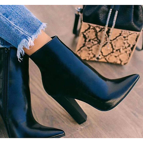 

Women's Boots Block Heel Boots Pumps Pointed Toe Booties Ankle Boots Casual Basic Daily Walking Shoes PU Solid Colored Black / Booties / Ankle Boots / Booties / Ankle Boots