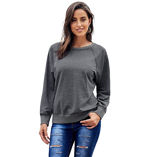

Women's Pullover Sweatshirt Solid Colored Daily Basic Hoodies Sweatshirts Loose Black Blue Blushing Pink