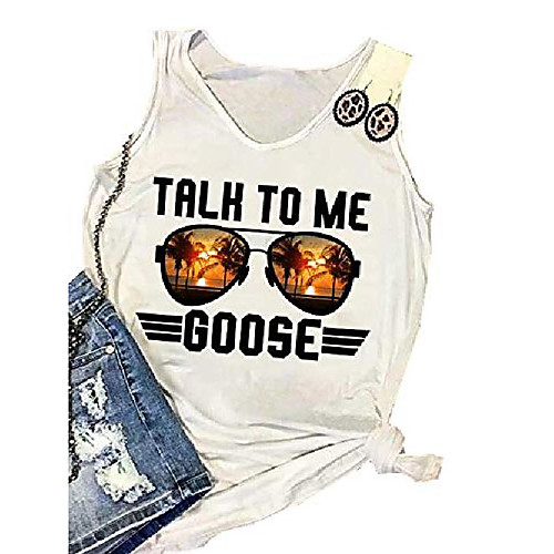 

women talk to me goose shirt funny sunset vacation shirt causal sunglasses graphic air force o-neck tank top & #40;peach, m& #41;