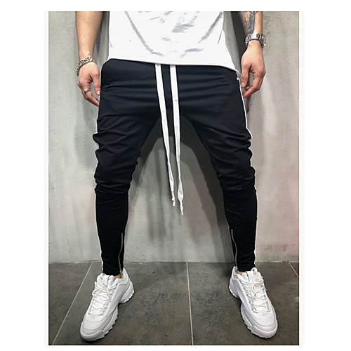 

Men's Basic Sports Cotton Slim Daily Chinos Pants Solid Colored Full Length Drawstring High Waist White Black Blue / Fall