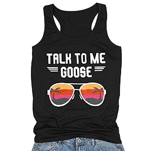 

Women's Letter Tank Tops for Women Talk to Me Goose Sunset Glasses Graphic Print Sleeveless Casual Tank (Black-Graphic, L)