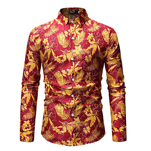 

Men's Shirt Graphic Print Long Sleeve Daily Tops Basic Black Red Khaki