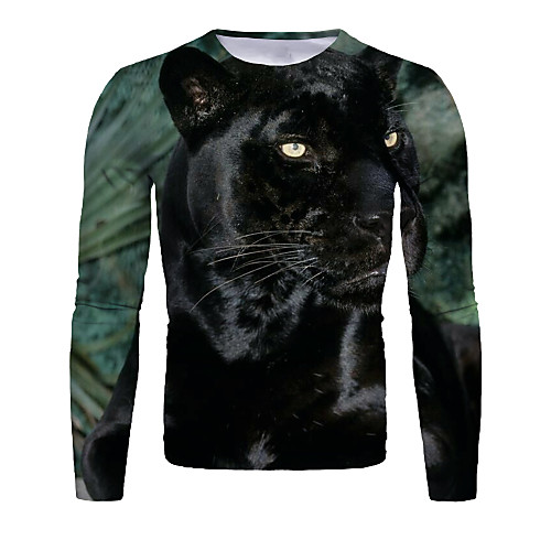 

Men's T shirt Graphic Animal Long Sleeve Daily Tops Basic Elegant Black