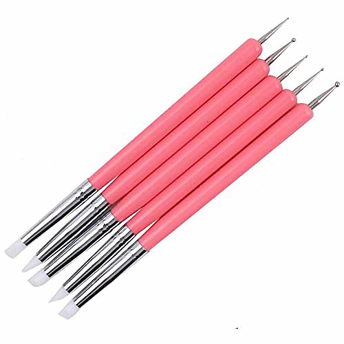 

5pcs nail art dotting tools nail silicone brush dual head uv gel dotting drawing painting pen clay sculpting drawing tools & #40;pink& #41;