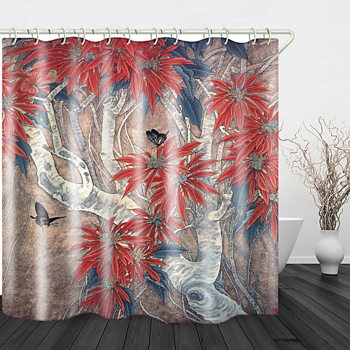 

Butterfly Picking Flowers Digital Print Waterproof Fabric Shower Curtain For Bathroom Home Decor Covered Bathtub Curtains Liner Includes With Hooks