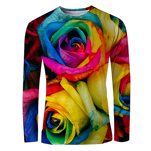 

Men's T shirt 3D Print Graphic Long Sleeve Daily Tops Basic Elegant Rainbow