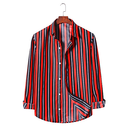 

Men's Shirt Striped Long Sleeve Daily Tops Basic Elegant White Red