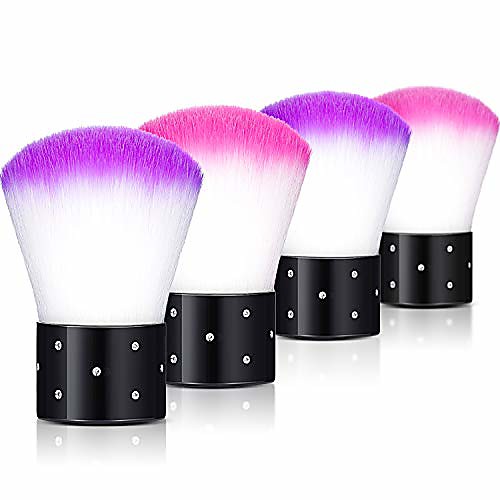 

4 pieces nail art dust brush soft nail art dust remover powder cleaner kabuki brushes makeup powder blush brushes nail art tools (pink, purple)