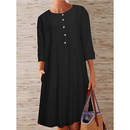 

Women's Swing Dress Midi Dress Black Wine Beige Gray 3/4 Length Sleeve Solid Color Summer Round Neck Hot Casual 2021 S M L XL XXL 3XL