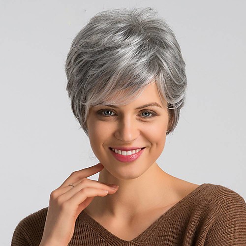 

Human Hair Blend Wig Short Pixie Cut Dark Gray Mixed Color Fashionable Design Easy dressing Comfortable Capless Women's Black / Grey 6 inch 8 inch / Natural Hairline