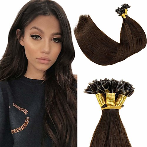 

Fusion / U Tip Hair Extensions Remy Human Hair Nail Tip Hair Extensions 50 pcs 50 g Pack Straight Brown 16-24 inch Hair Extensions