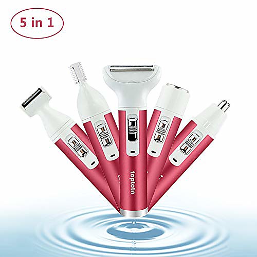 

hair remover lady shaver rechargeable usb charging 5 in 1 nose eyebrow trimmer body waterproof bikini facial hair removal for women (pink) (pink)