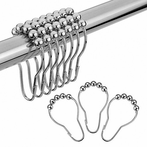 

12 Pcs/pack Silver Color Creative Shower Curtain Rings Hooks 5 Roller Polished Satin Nickel Ball