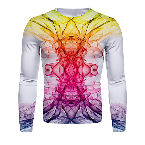 

Men's T shirt Graphic Print Long Sleeve Daily Tops Basic Elegant Rainbow