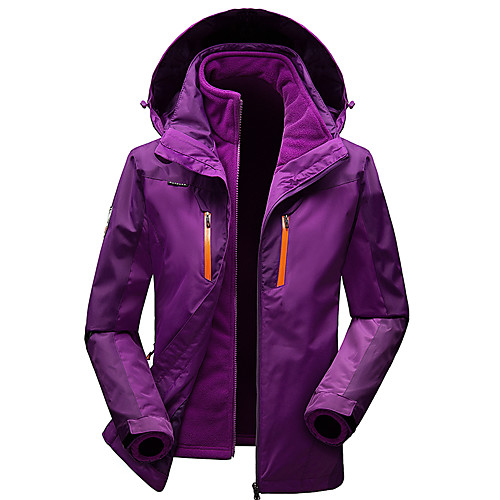 

Women's Hiking Windbreaker Winter Outdoor Patchwork Thermal Warm Windproof Breathable Warm 3-in-1 Jacket Camping / Hiking Hunting Ski / Snowboard Violet Red Fuchsia Blue